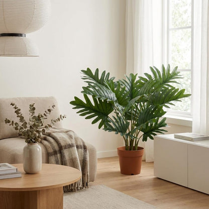 Philodendron Selloum Kunstpflanze 70cm – Große Blätter Deko Pflanze – Pflegefreie Zimmerpflanze für Wohnzimmer Büro & Regal