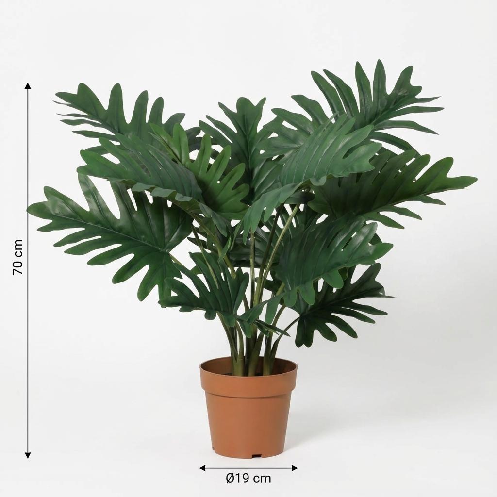 Philodendron Selloum Kunstpflanze 70cm – Große Blätter Deko Pflanze – Pflegefreie Zimmerpflanze für Wohnzimmer Büro & Regal